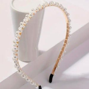 Pearl-Embellished Gold Headband for Women